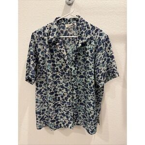 Vtg Donnkenny XXL Blouse Size Blue Black Green Animal Print Short Sleeve